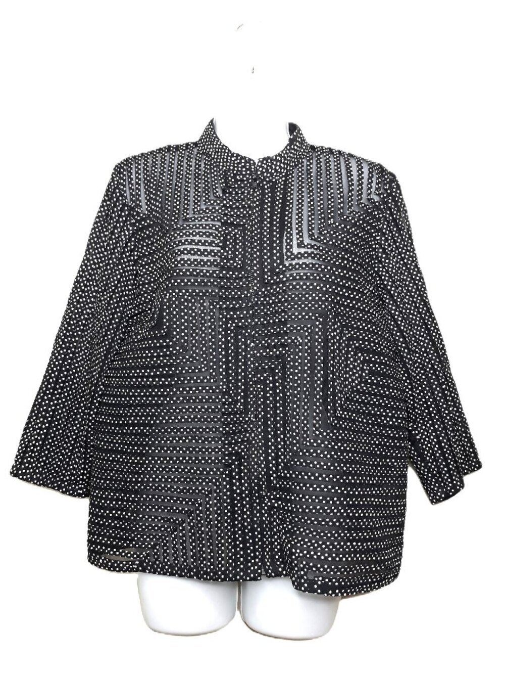 Mesh & Polka Dot Fabric Zip Jacket Zigzag Pattern Lightweight Minimalist
